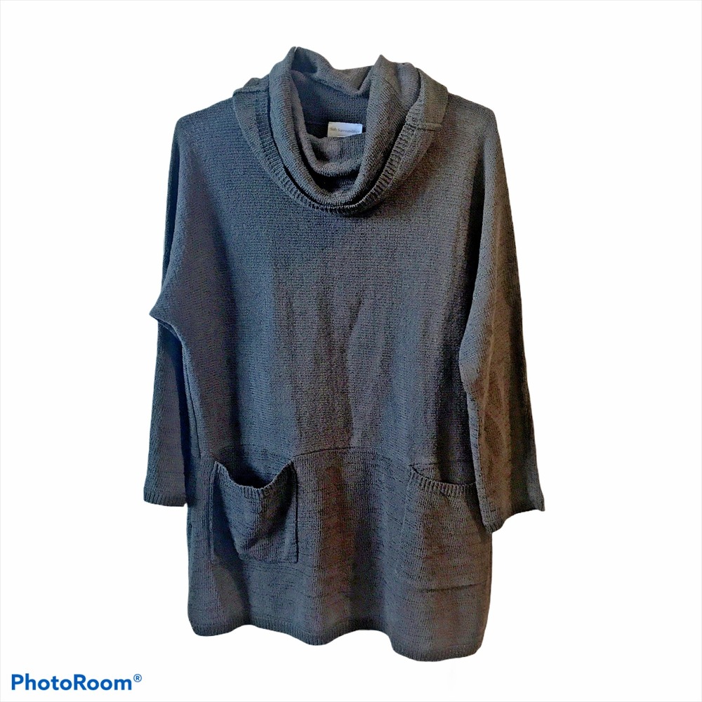 Soft Surroundings Cowl Neck Tunic Sweater PS/PM Gray Knit Pockets 32606 EC